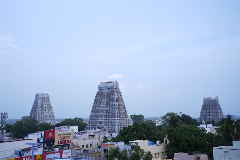 All three gopurams of the Annamalaiyar Temple seen from the rooftop
